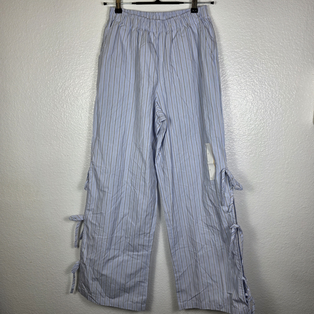 Wild Fable Women's High-Rise Side-Tie Relaxed‎ Boxer Pants Blue Striped Size S
